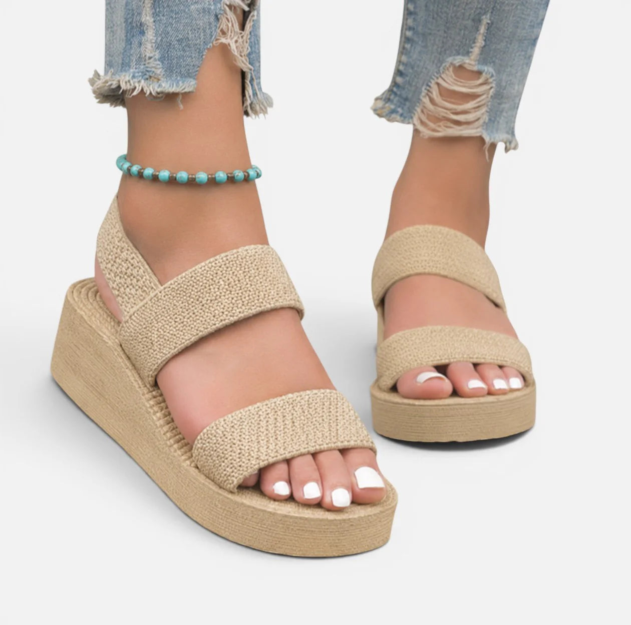 Women Platform Sandals Elastic Straps