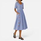 Women Striped Midi Dress Round Neck