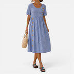 Women Striped Midi Dress Round Neck