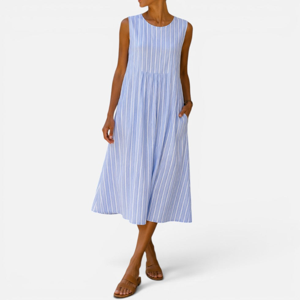 Women Sleeveless Midi Dress Round Neck