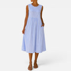 Women Sleeveless Midi Dress Round Neck