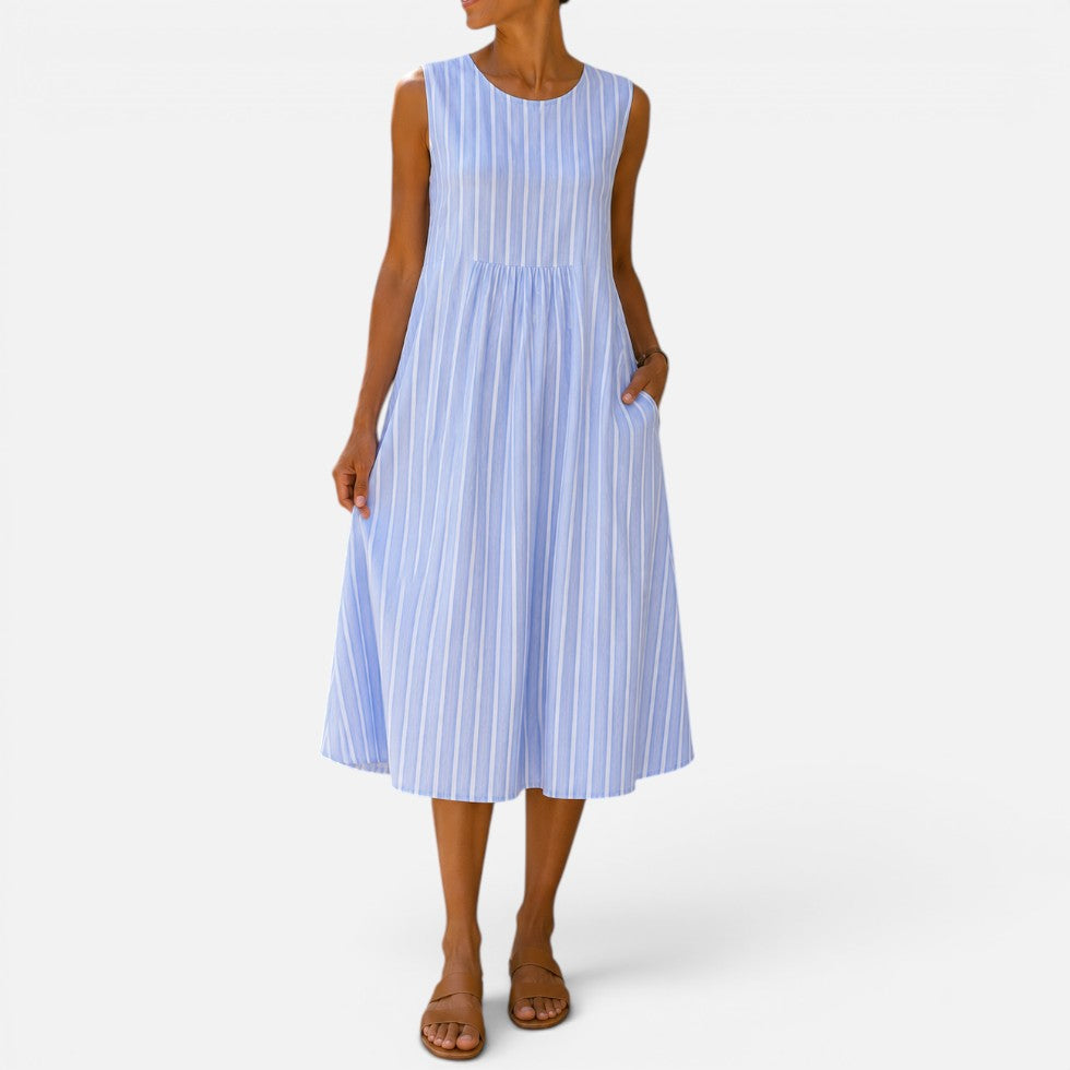 Women Sleeveless Midi Dress Round Neck