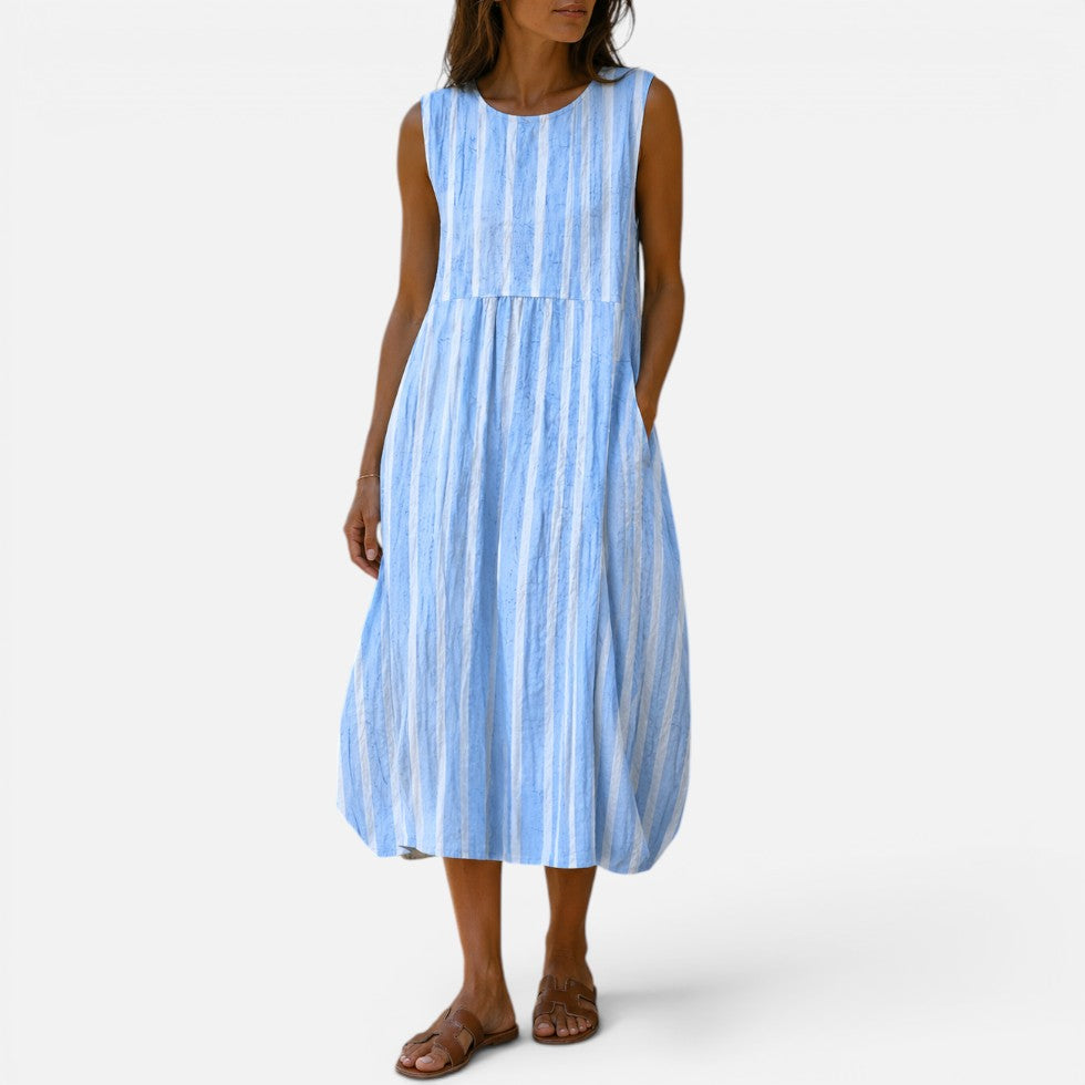 Women Sleeveless Midi Dress Round Neck