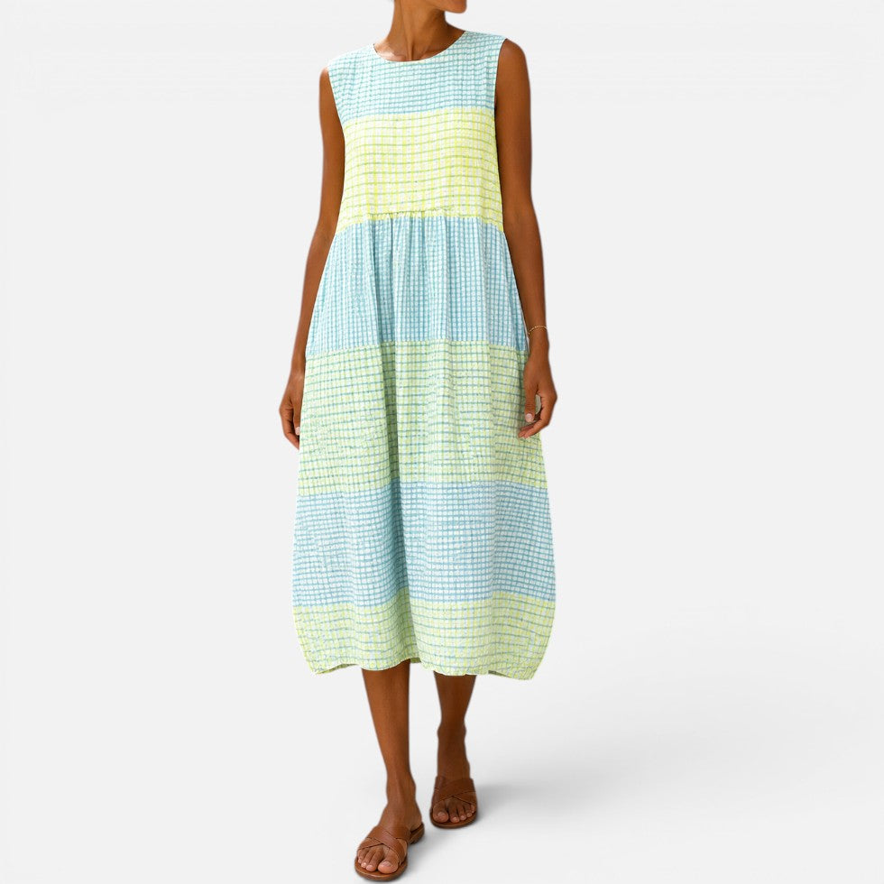 Women Sleeveless Midi Dress Round Neck