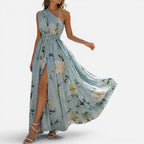Women Floral Maxi Dress One Shoulder