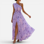 Women Floral Maxi Dress One Shoulder