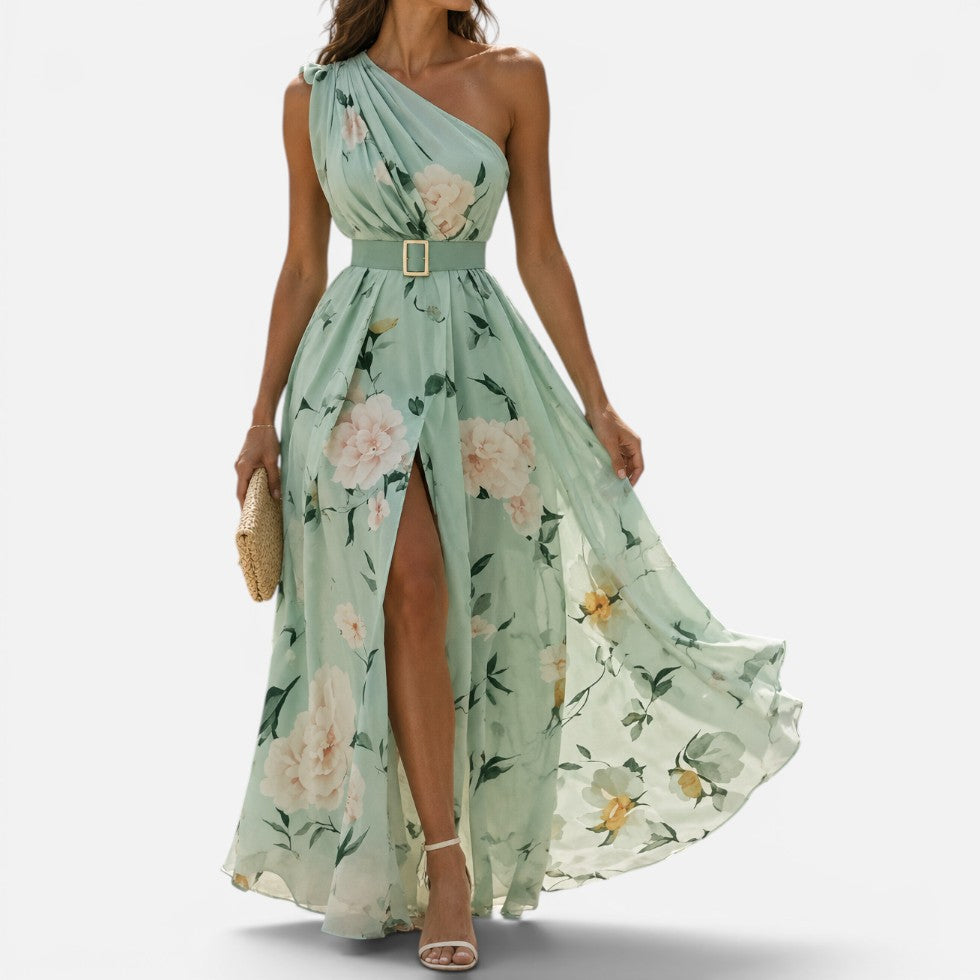 Women Floral Maxi Dress One Shoulder