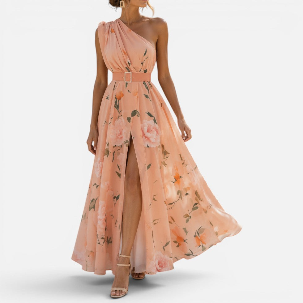 Women Floral Maxi Dress One Shoulder