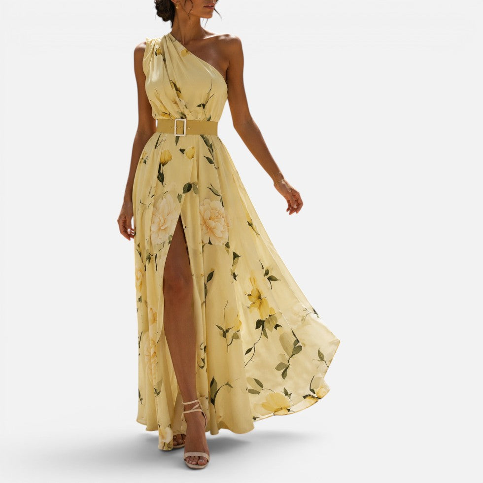 Women Floral Maxi Dress One Shoulder